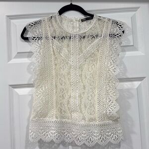 Zara sheer cream/off white lace top